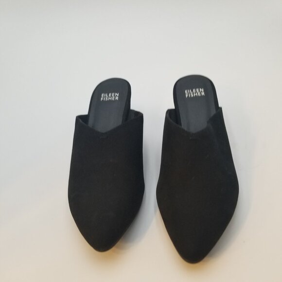 Eileen Fisher Genuine Suede Black Mules Suede Heeled size 7.5 - Picture 2 of 4